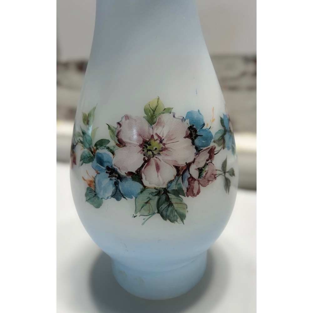 Vintage Blue Floral Glass Hurricane Oil Lamp Chimney Shade For 3" Fitter - Picture 2 of 5
